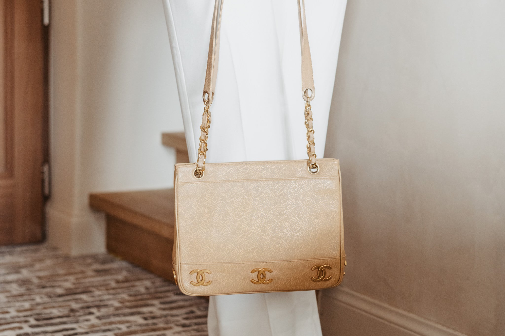 Vintage Chanel tote triple CC 24k gold-plated CC logos