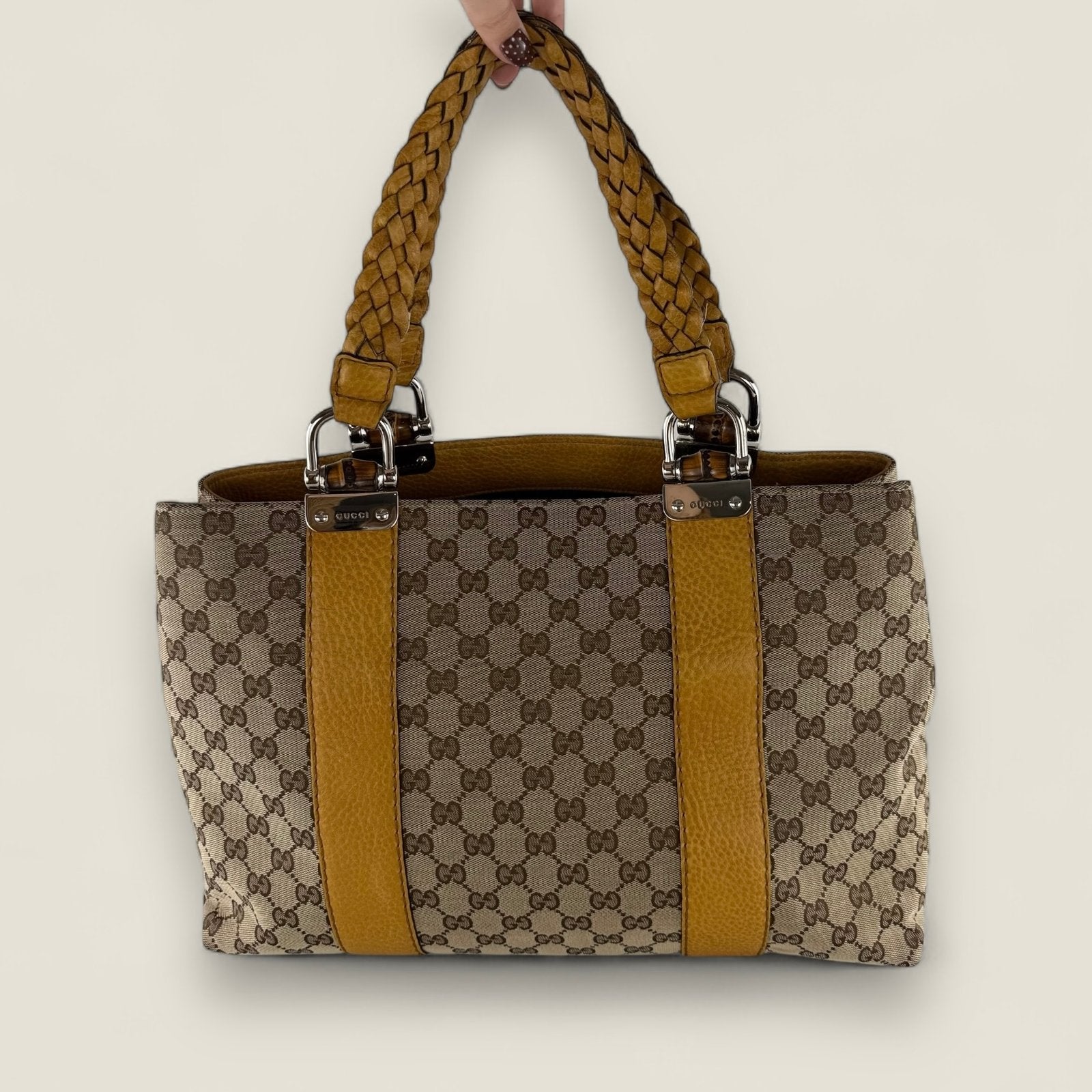 authentieke Gucci canvas Bamboo Libeccio tas