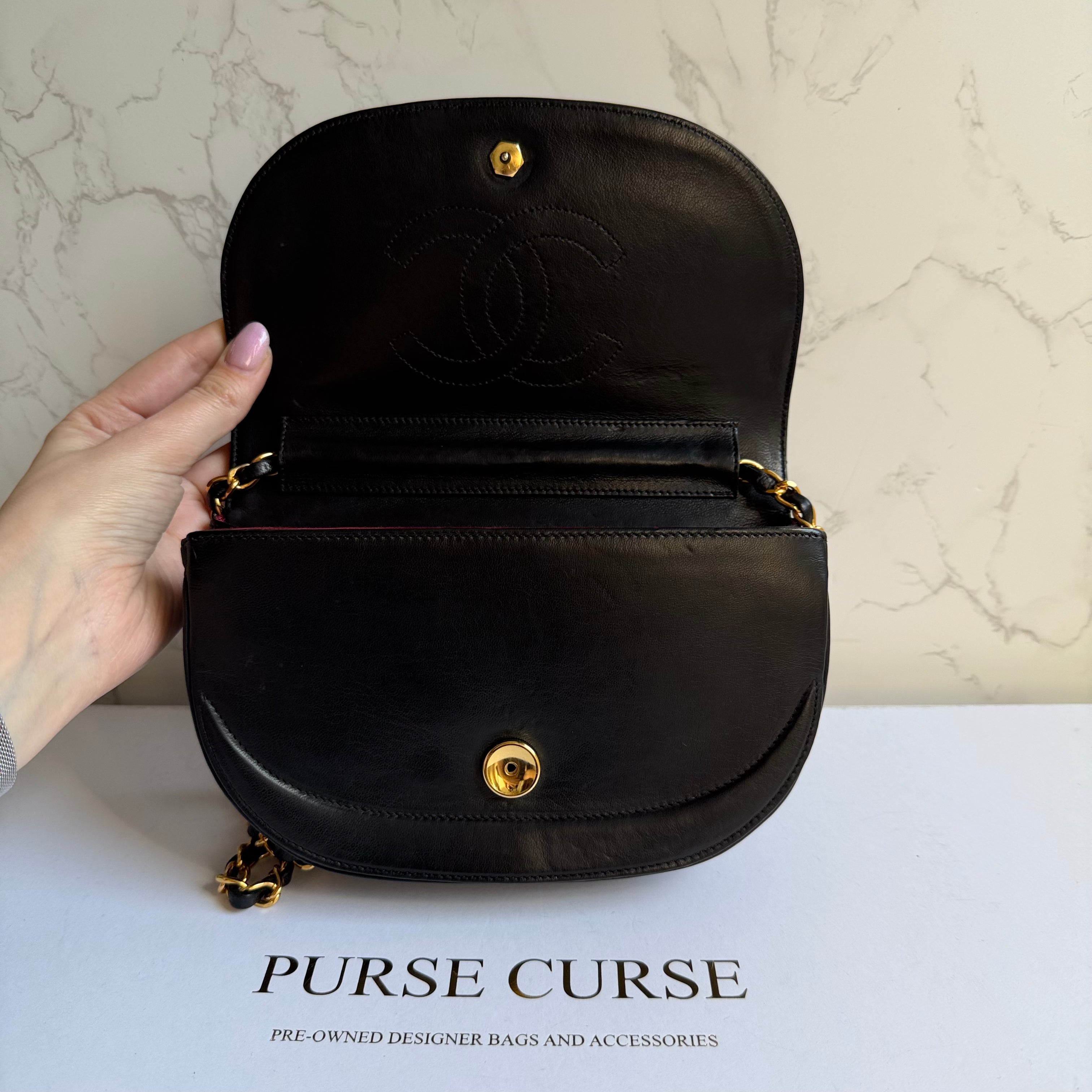 Chanel vintage half moon flap black