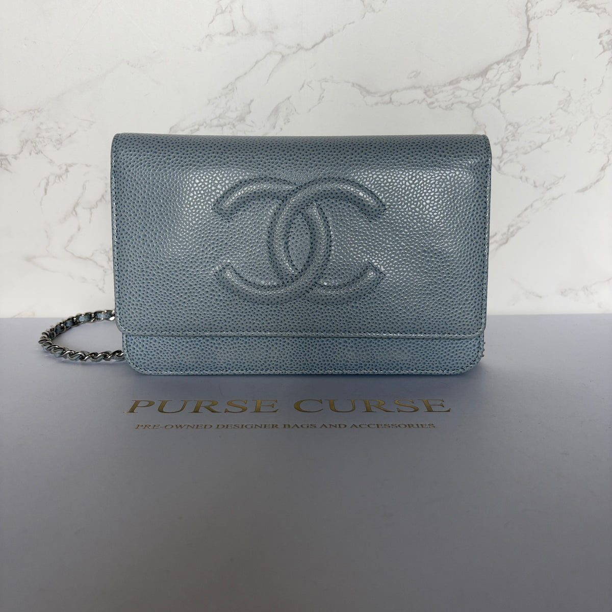 originele Chanel timeless WOC lichtblauw caviar leer 