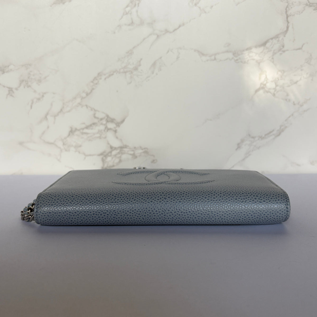 originele wallet on chain Chanel licht blauw