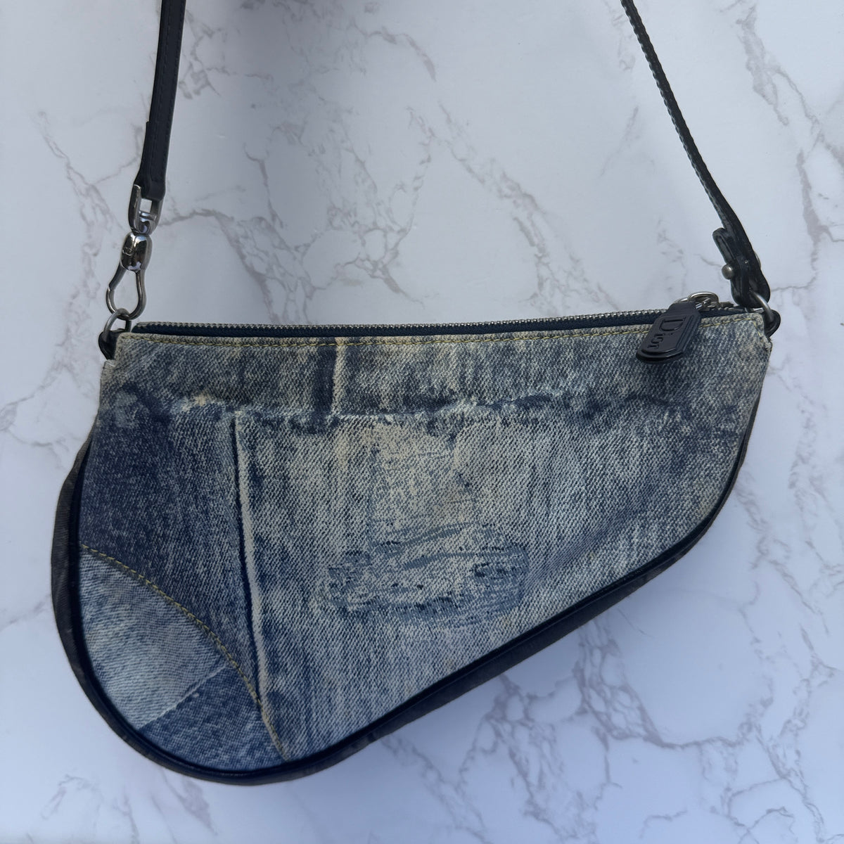 vintage Christian Dior Speedway mini saddle bag denim side