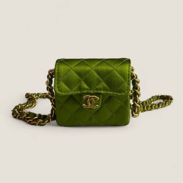 Chanel ultra mini satin green bag gold hardware 90s