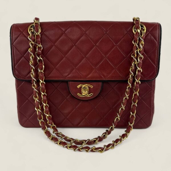 Pre-owned Chanel medium tall single flap rood lamsleer