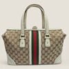 Klassieke pre-loved Gucci Ophida Boston tas beige wit monogram