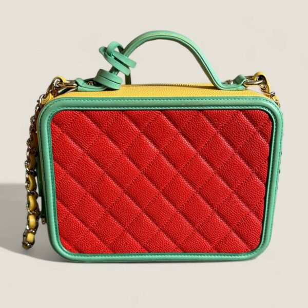 Preloved Chanel vanity handbag yellow, green and red tricolor caviar leather