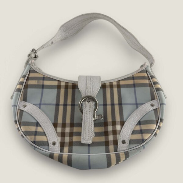 Burberry blue white Nova check coated canvas and leather Hobo