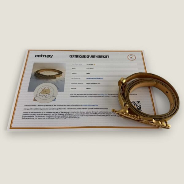 Tweedehands designer riem Louis Vuitton goud kleurig met Entrupy certificaat