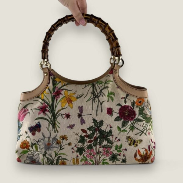 Gucci canvas bloemen flora print bamboo hendels