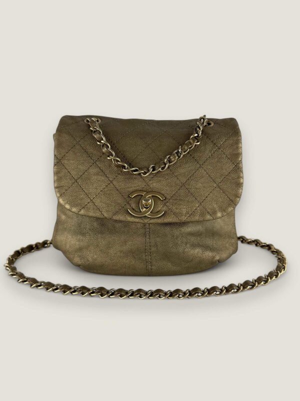 Pre-owned Chanel schoudertas goud brons caviar leer