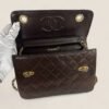 Chanel double closure bag with top handel brown lambskin leather gold hardware