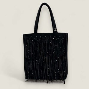 Chanel vintage suède fringe rhinestone mini tote - pre-owned