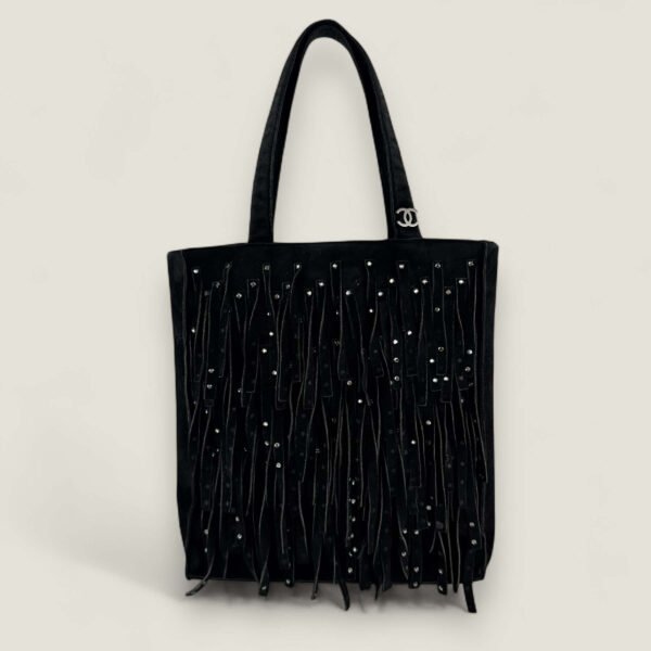 Chanel vintage suède fringe rhinestone mini tote - pre-owned