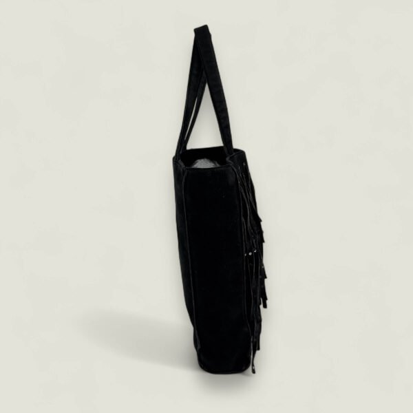Chanel zijaanzicht suede fringe tas