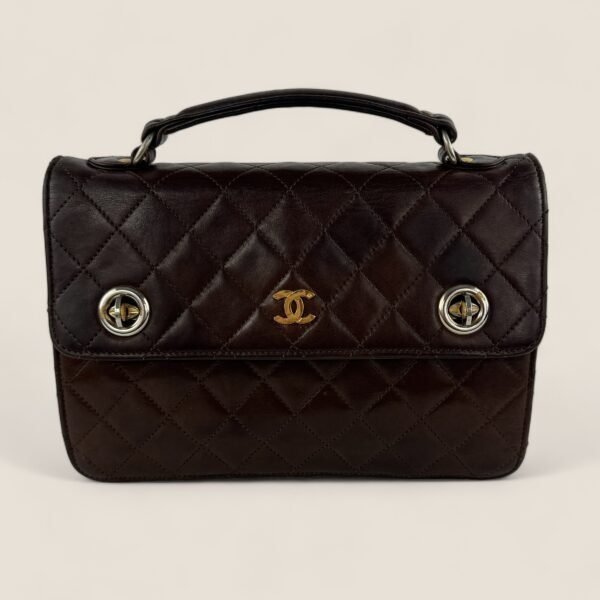 Pre-loved Chanel briefcase with shoulderstrap brown leather vintage rare model