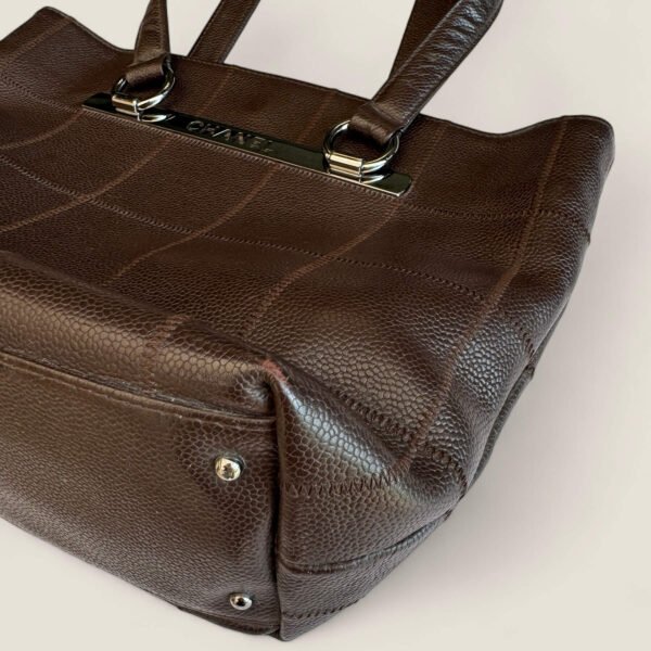 Used Chanel Chocolate Bar stitch tote bag silver hardware brown caviar leather 2004- 2005