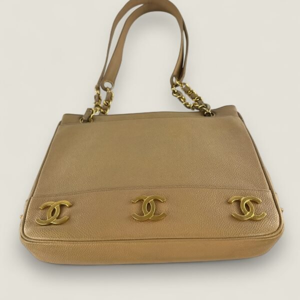 Chanel vintage triple CC tote beige caviar
