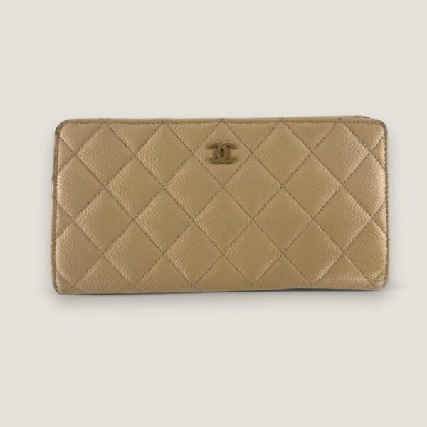 Chanel portemonnee beige caviar
