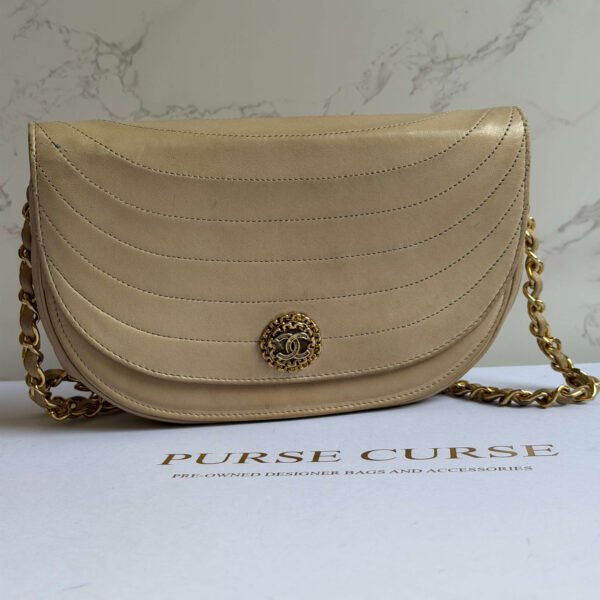 Chanel half moon flap bag beige lambskin leather