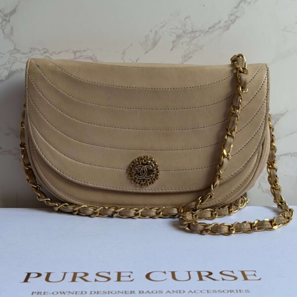 Chanel half moon flap beige - pre-owned vintage schoudertas
