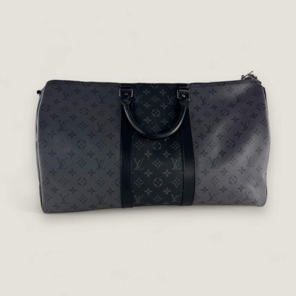 Handvatten Louis Vuitton Keepall Bandoulière 50 in zwart leer