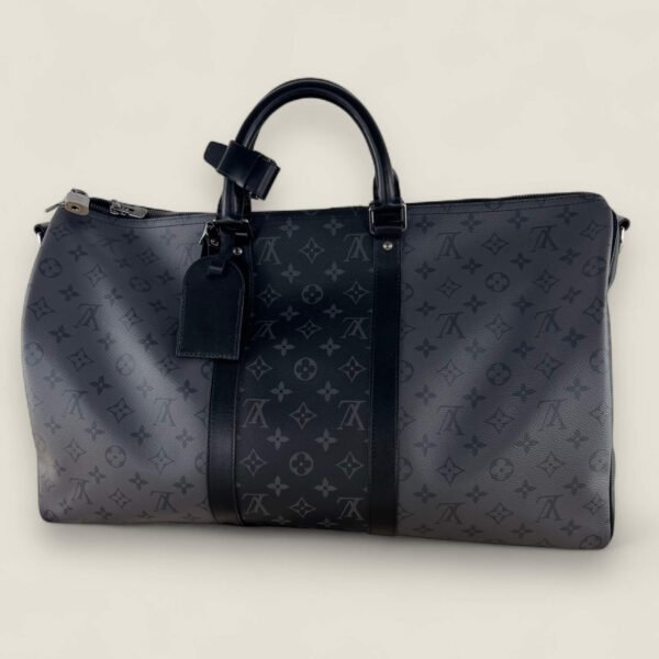 Louis Vuitton Keepall 50 achterkant met zwart vachetta leer