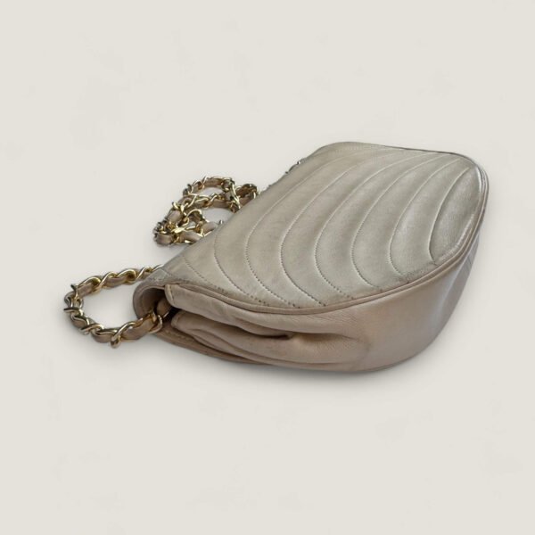Vintage Chanel tas beige leer schoudertas