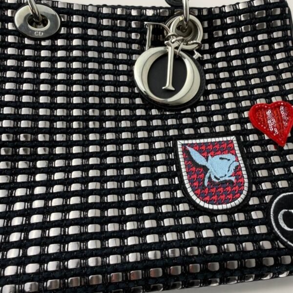 Details Dior Diorissimo Patch Decorated Metallic Large Black Tweed Tote Bag Shoulder Bag