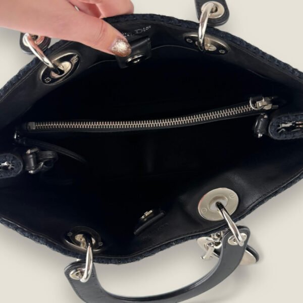 Dior Diorissimo Patch Decorated Metallic Large Black Tweed Tote Bag Shoulder Bag inside