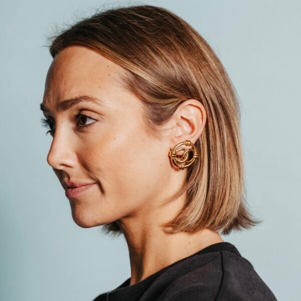 Vintage large Chanel logo earrings 24k gold-plated