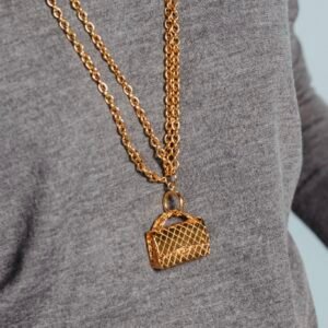 Authentic vintage Chanel necklace classic flap bag 24k gold-plated