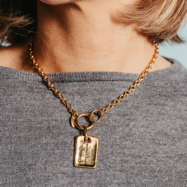 Chanel tag necklace vintage 24k goldplated