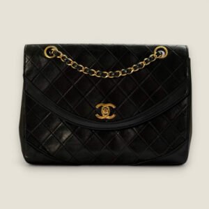 Chanel vintage double chain flap bag black lambskin