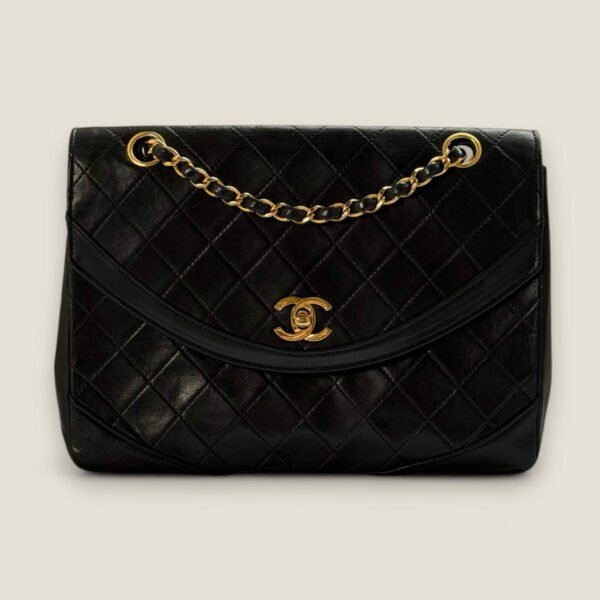 Chanel vintage double chain flap bag black lambskin
