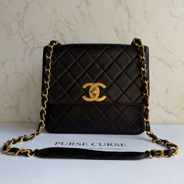 Chanel vintage crossbody 1994-1996 zwart lamsleer XL CC turnlock