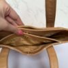 Chanel beige small CC calfskin wild stitch tote binnenkant CC logo stof Chanel beige small CC calfskin wild stitch tote binnenkant CC logo stof