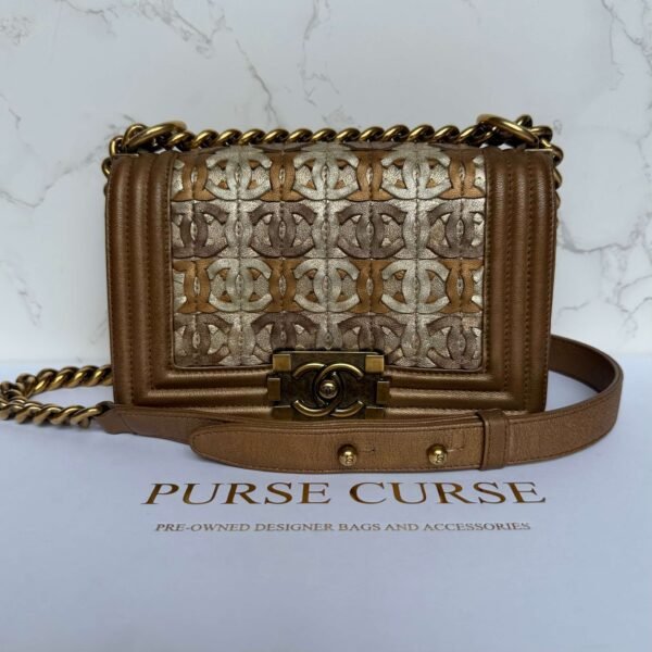 Purse Curse Chanel Bronze Leather CC Cutout Small Boy Flap Bag