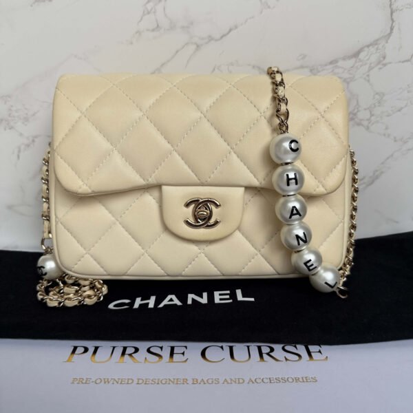 Chanel small quilted lambskin my precious pearl chain flap - pre-owned Chanel small quilted lambskin my precious pearl chain flap - pre-owned