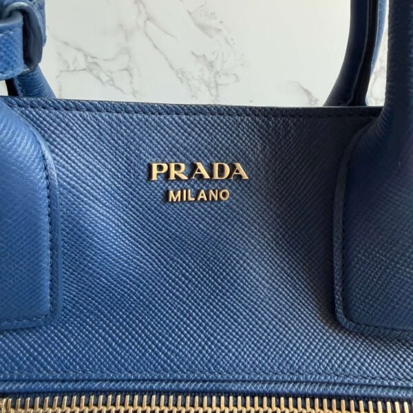 Blue Prada saffiano cuir satchel bag