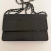 Chanel Black Quilted Lambskin Embossed LAX Wallet On Chain crossbody draagstijl