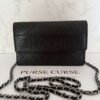 Chanel Black Quilted Lambskin Embossed LAX Wallet On Chain voorkant