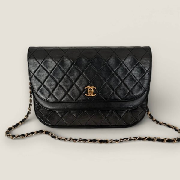 Chanel double flap half moon zwart - pre-owned