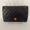 Chanel double flap medium mademoiselle chain vintage black lambskin front view