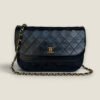 Chanel half moon double flap zwart lamsleer