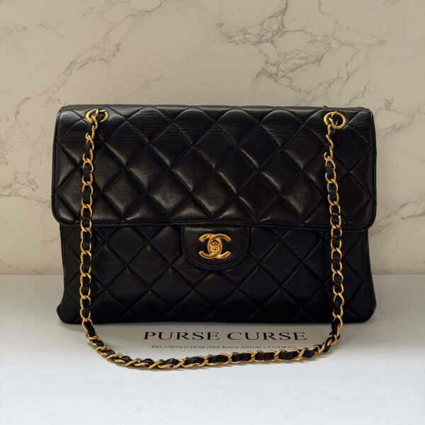 Chanel jumbo double sided flap bag zwart lamsleer Chanel jumbo double sided flap bag zwart lamsleer