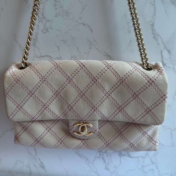 Chanel jumbo shoulder bag beige calfskin