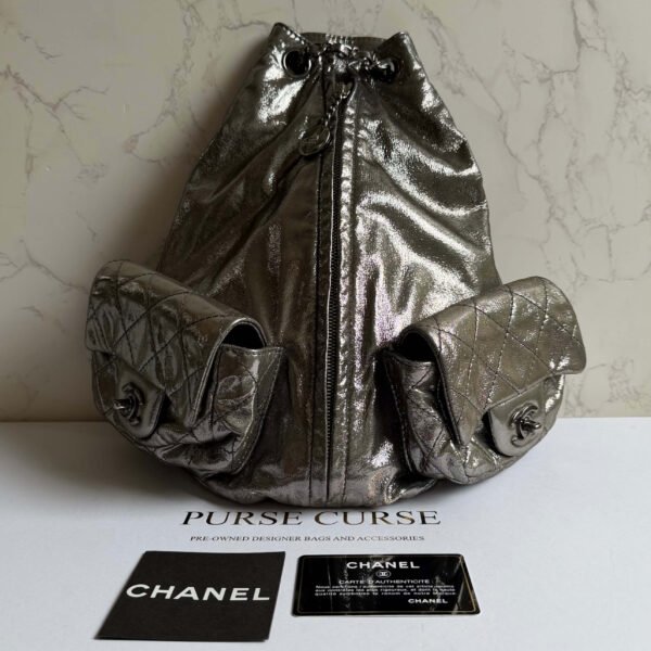 Chanel mini backpack metallic silver