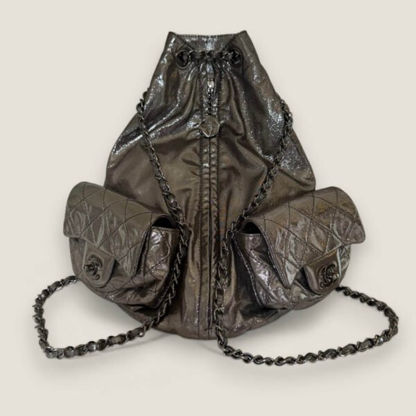 Chanel mini rugzak metallic zilver