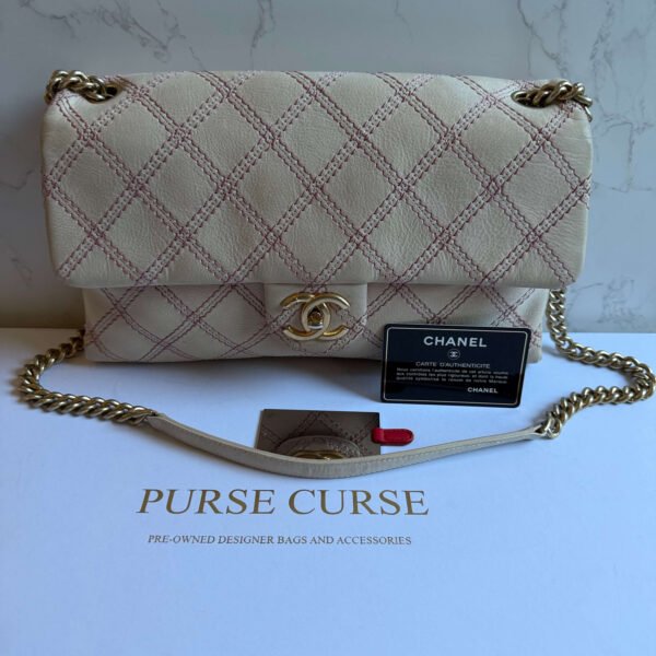 Chanel quilted flap bag beige gold hardware