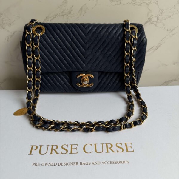 Chanel small navy Chanel flap bag chevron